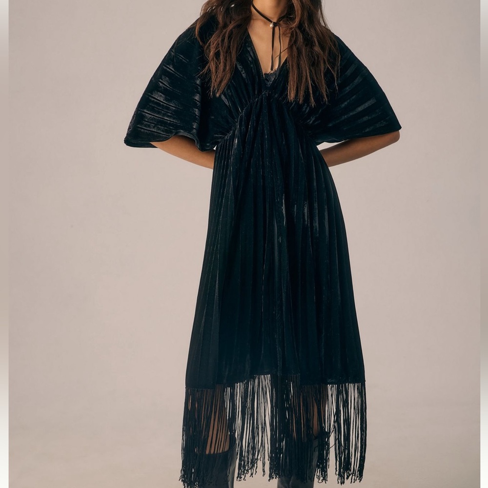 Anthropologie Black Fringe Midi Dress (OSFM)